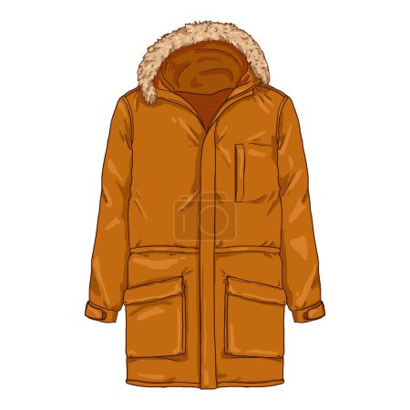Illustration for Vector Cartoon Light Brown Parka Jacket. Winter Outerwear. - Royalty Free Image