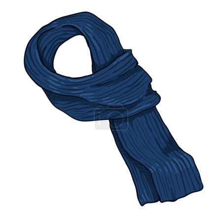 Illustration for Vector Cartoon Dark Blue Knitted Scarf on White Background - Royalty Free Image