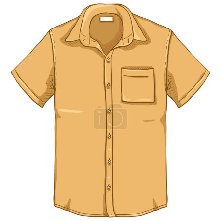 Ilustración de Camisa de manga corta marrón claro de los hombres de la historieta del vector con el bolsillo - Imagen libre de derechos
