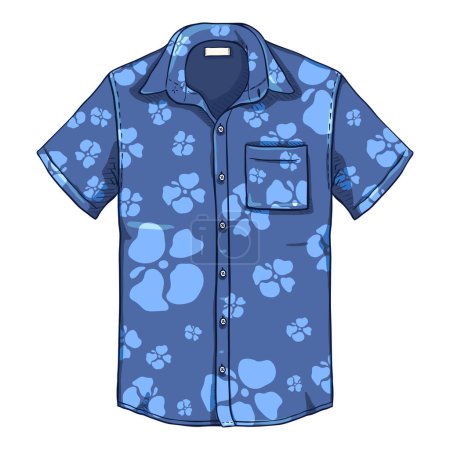 Ilustración de Camisa hawaiana de manga corta de la historieta del vector con el patrón azul de la flor - Imagen libre de derechos