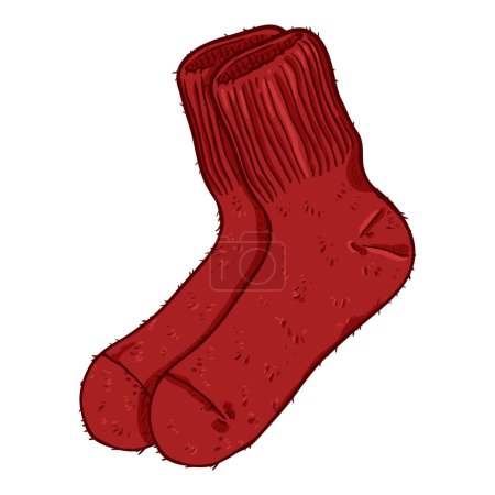 Téléchargez les illustrations : Chaussettes Vector Cartoon en laine rouge. Style old school. - en licence libre de droit