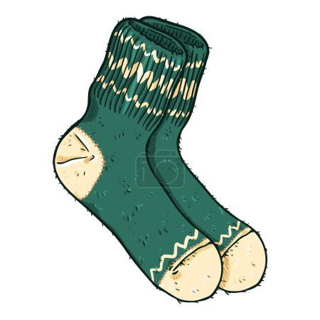 Vector Cartoon Illustration - Green Woolen Socks with Ornament