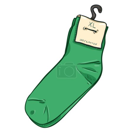 Téléchargez les illustrations : Illustration de dessin animé vectoriel - Nouvelles chaussettes vertes avec étiquette en papier - en licence libre de droit