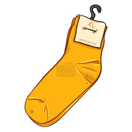 Téléchargez les illustrations : Illustration de dessin animé vectoriel - Nouvelles chaussettes jaunes avec étiquette en papier - en licence libre de droit