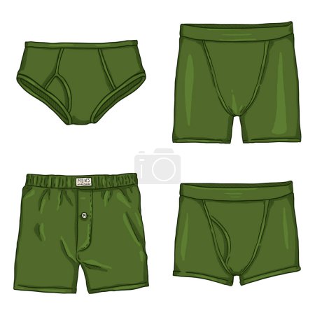 Illustration for Vector Set of Khaki Mens Underwear. Different types of Underclothing. - Royalty Free Image