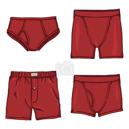 Illustration for Vector Set of Red Mens Underwear. Different types of Underclothing. - Royalty Free Image