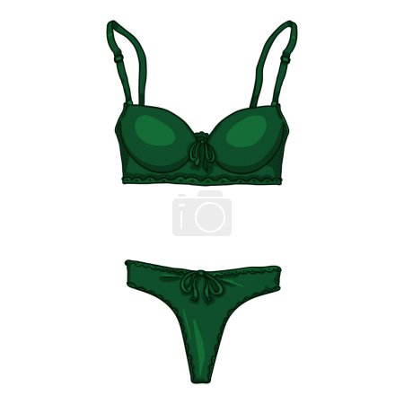 Illustration for Vector Cartoon Green Women Lingerie. Female Underwear. Bra and Panties. - Royalty Free Image