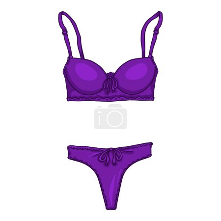 Illustration for Vector Cartoon Purple Women Lingerie. Female Underwear. Bra and Panties. - Royalty Free Image