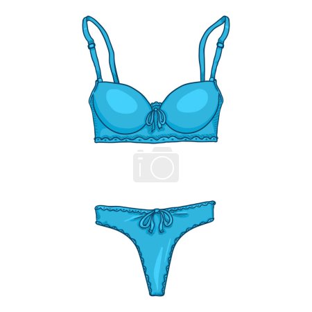 Illustration for Vector Cartoon Turquoise Women Lingerie. Female Underwear. Bra and Panties. - Royalty Free Image