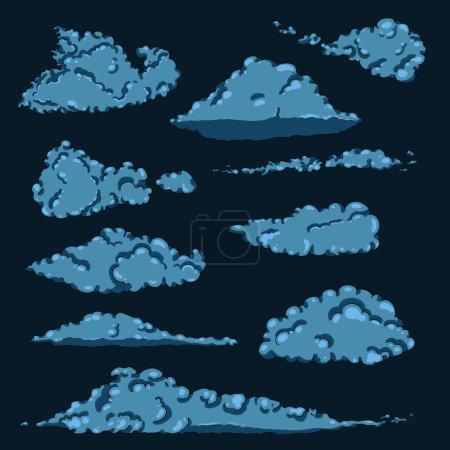 Illustration for Vector Set of Cartoon Clouds in Nighttime - Royalty Free Image