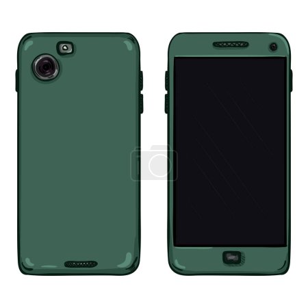 Illustration for Vector Set of Cartoon Green Smartphone. Back and Front View. - Royalty Free Image