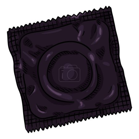 Illustration for Vector Single Cartoon Condom in Black Package. Contraceptive Illustration. - Royalty Free Image