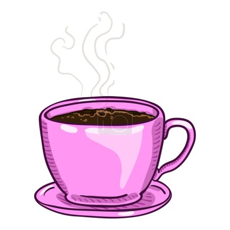 Téléchargez les illustrations : Vector Cartoon Pink tasse de café noir - en licence libre de droit