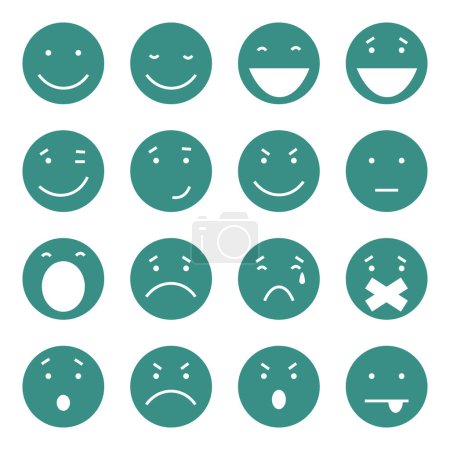 Illustration for Vector Set of 16 Green Flat Emoticons - Royalty Free Image