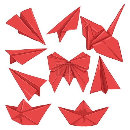 Téléchargez les illustrations : Ensemble vectoriel de bande dessinée papier rouge Origami - en licence libre de droit
