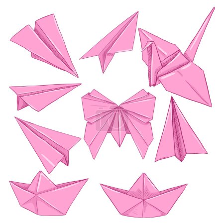 Téléchargez les illustrations : Ensemble vectoriel de papier dessin animé rose Origami - en licence libre de droit