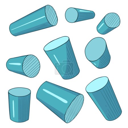 Illustration for Cartoon Cylinders. Vector Set of Perspective Geometry Drawing - Royalty Free Image