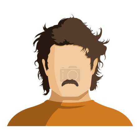 Téléchargez les illustrations : Vector Flat Man Avatar. Pas de visage avec cheveux bruns ondulés et moustache - en licence libre de droit