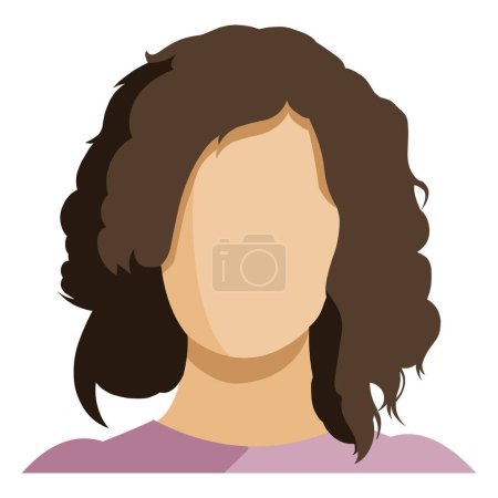 Téléchargez les illustrations : Avatar féminin plat vectoriel. Pas de visage femme Userpic avec cheveux bruns ondulés - en licence libre de droit