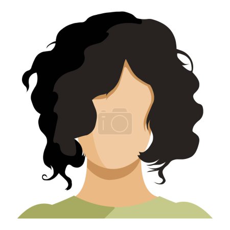 Téléchargez les illustrations : Avatar féminin plat vectoriel. Pas de visage femme Userpic avec bouclé cheveux noirs - en licence libre de droit