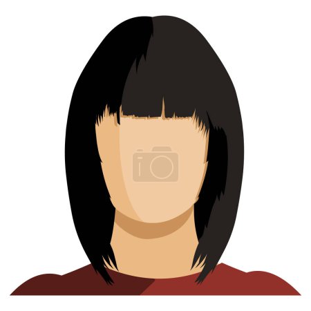 Téléchargez les illustrations : Avatar féminin plat vectoriel. No Face Femme Userpic avec cheveux noirs - en licence libre de droit