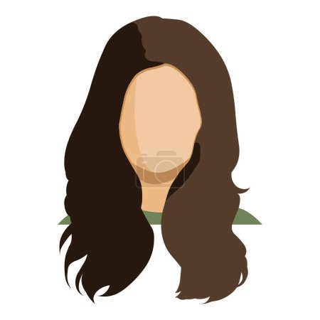 Téléchargez les illustrations : Avatar féminin plat vectoriel. Pas de visage femme Userpic avec cheveux bruns ondulés - en licence libre de droit