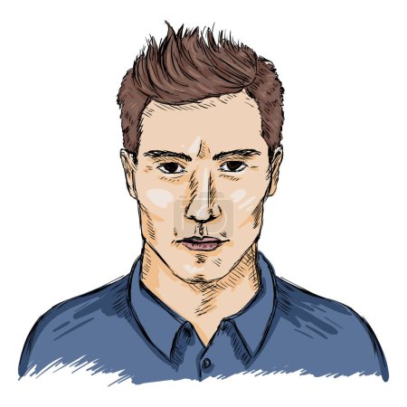 Téléchargez les illustrations : Croquis vectoriel simple visage masculin avec cheveux bruns - en licence libre de droit