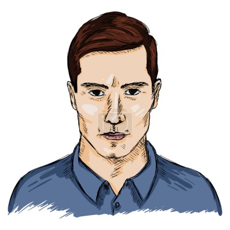 Ilustración de Vector solo boceto cara masculina con cabello castaño - Imagen libre de derechos