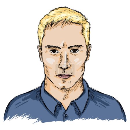 Téléchargez les illustrations : Croquis vectoriel simple visage masculin avec cheveux blonds - en licence libre de droit