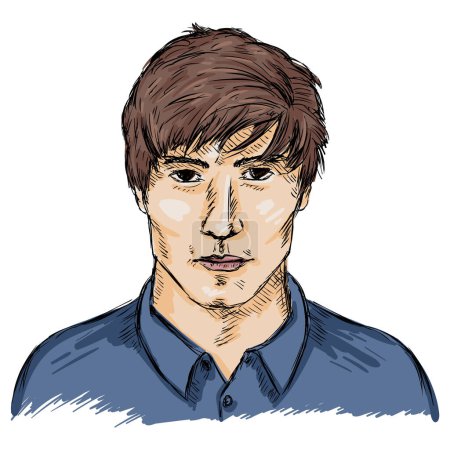 Illustration for Vector Single Sketch Male Face with Brown Hair - Royalty Free Image