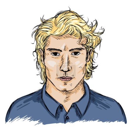 Téléchargez les illustrations : Croquis vectoriel simple visage masculin avec cheveux blonds - en licence libre de droit