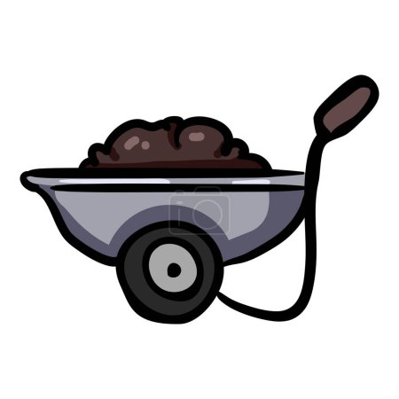 Illustration for Garden Cart with Soil Doodle Icon. Single Cartoon Color Illustration - Royalty Free Image