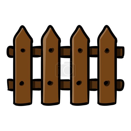Illustration for Wooden Fence Doodle Icon. Single Cartoon Color Illustration - Royalty Free Image