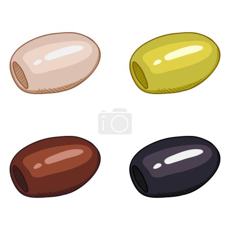 Illustration for Vector Set of Cartoon Color Olives without Bones - Royalty Free Image