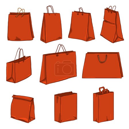 Illustration for Vector Cartoon Set of Red Shopping Bags - Royalty Free Image