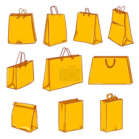 Illustration for Vector Cartoon Set of Yellow Shopping Bags - Royalty Free Image