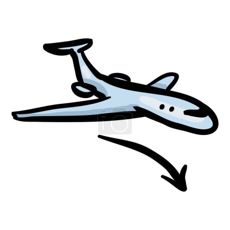 Téléchargez les photos : Atterrissage de l'avion Doodle Icône unique sur fond blanc - en image libre de droit