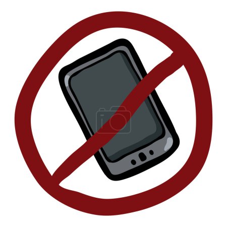 No Smartphone Doodle Icon. Prohibition Sign