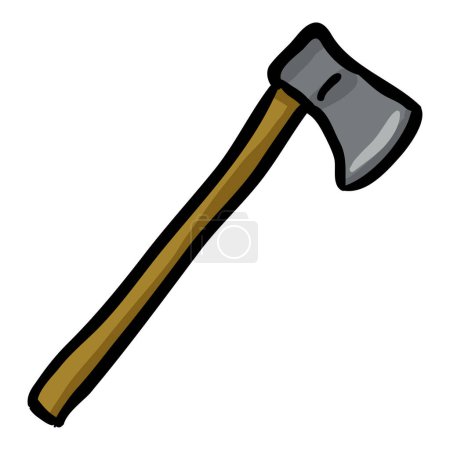 Illustration for Single Axe with Wooden Handle Doodle Icon - Royalty Free Image
