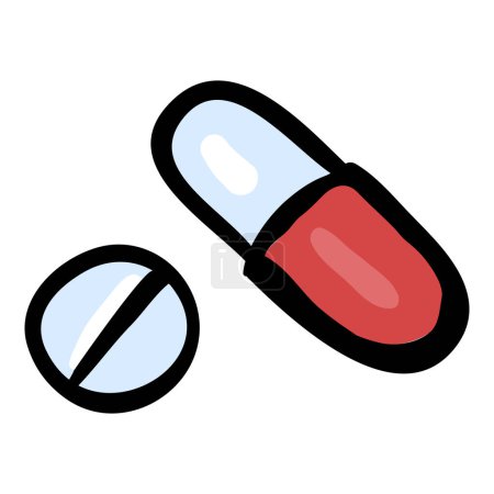 Téléchargez les illustrations : Pilule et capsule médicinale - Icône de caniche dessinée à la main - en licence libre de droit