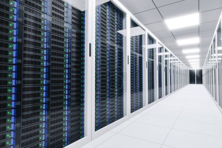Photo for Corridor of a futuristic empty data center server room 3d render - Royalty Free Image