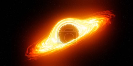 Black hole and a disk of glowing plasma. Supermassive singularity in outer space. 3d render