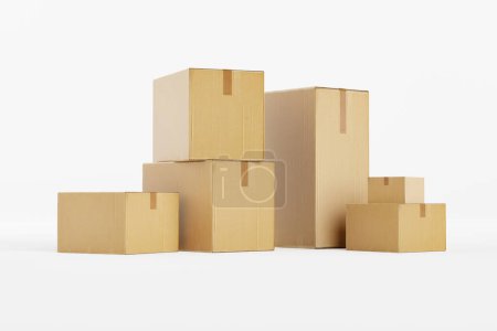 Téléchargez les photos : Blank cardboard boxes ready for deliver in white background.3d render - en image libre de droit