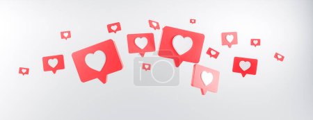 Foto de Notificación de redes sociales amor como el corazón icono en rojo redondeado pin cuadrado aislado sobre fondo blanco. 3d renderizar - Imagen libre de derechos