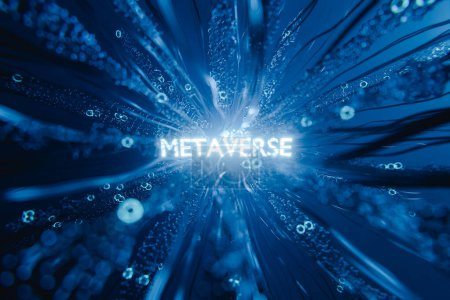 Photo for 3d render. The word metaverse illuminated and glowing on a futuristic animated background. Technology, futuristic and network concept. - Royalty Free Image