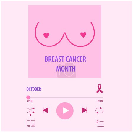 Téléchargez les illustrations : Octobre Mélodie : Soutenir le Mois de la sensibilisation au cancer du sein avec de la musique. Vecteur d'illustration - en licence libre de droit