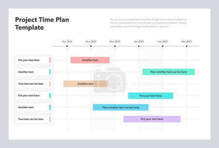 Téléchargez les illustrations : Modèle de plan de temps de projet d'entreprise avec six tâches de projet à intervalles de temps. - en licence libre de droit