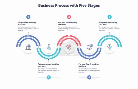 Ilustración de Infografía para el proceso de negocio con cinco etapas. Fácil de usar para su sitio web o presentación. - Imagen libre de derechos