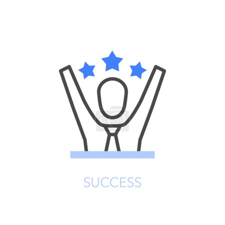 Ilustración de Símbolo simple icono de éxito visualizado con una persona feliz con las manos arriba y las estrellas. - Imagen libre de derechos