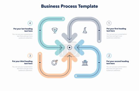 Illustration for Modern business process template with four steps. Flat infographic design with minimalistic icons. - Royalty Free Image